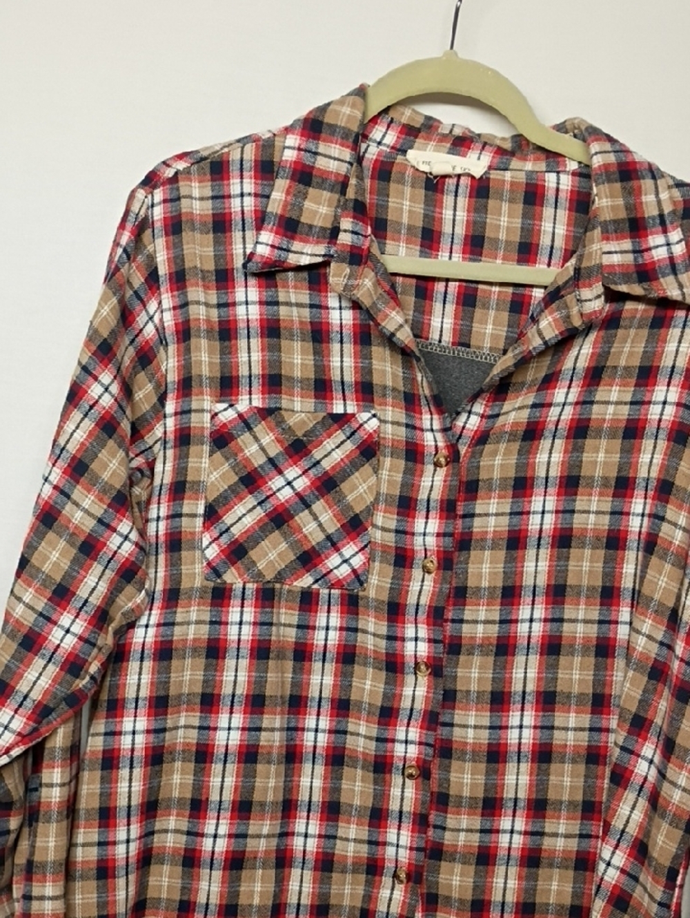 Plaid Button-Down Shirt with Graphic Back - Beige, Red & Gray - Picture 5 of 9